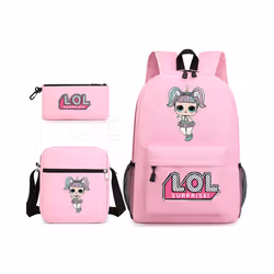 LOL superise Large Capacity Waterproof Schoolbag For Girls Pink Backpack - 3 pcs sets, 9