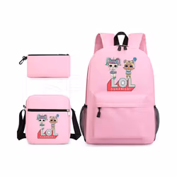 LOL superise Large Capacity Waterproof Schoolbag For Girls Pink Backpack - 3 pcs sets, 9