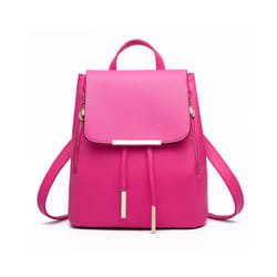 Women Backpack PU Female backpacks Leather School Bags Large Capacity - 24x16x30 cm, Hot Pink