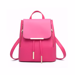 Women Backpack PU Female backpacks Leather School Bags Large Capacity - 24x16x30 cm, Hot Pink