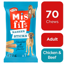 70 Misfits Frolic Nasher Sticks Large Dog Treats Chicken & Beef Dental Dog Chew
