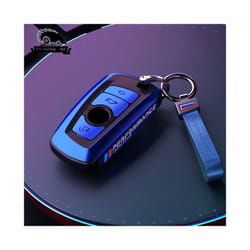 Vacuum Nano Plating Car Remote Key Case Cover For BMW 1 2 3 4 5 6 7 Series - Blue black leather