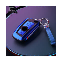 Vacuum Nano Plating Car Remote Key Case Cover For BMW 1 2 3 4 5 6 7 Series - Blue silver leather