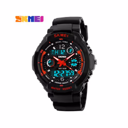 Kids Shockproof Waterproof Digital Watch Outdoor Boy Sport - Red L Adult