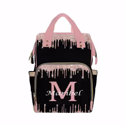 Newcos Personalized Sparkly Glitter Drips Pink Rose Gold Blush Diaper Bag with Name Nappy Bags Travel Casual Mummy Backpack f ...