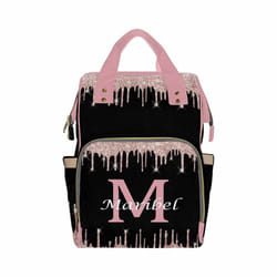 Newcos Personalized Sparkly Glitter Drips Pink Rose Gold Blush Diaper Bag with Name Nappy Bags Travel Casual Mummy Backpack for Mom Girl  Mu