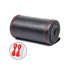 Car Steering Wheel Braid Cover Universal Fiber Leather Car Steering-wheel - Black Red