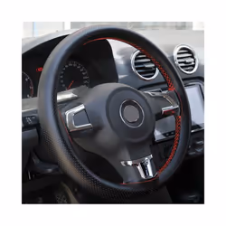 Car Steering Wheel Cover Non-Slip Soft Artificial leather 38cm With Needles - Black Thread