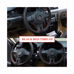 DIY Soft Fiber Leather Steering Wheel Covers Universal braid Car steering-wheel - Beige Thread