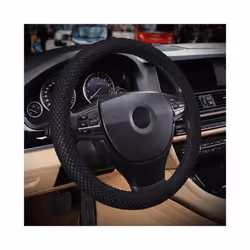 Braid On Steering Wheel Car Steering Wheel Cover With Needles and Mesh - Black