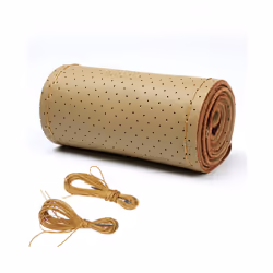 Leather Car Steering Wheel Cover Car Braid On The Steering Wheel 38 cm - Beige-Full Hole Type