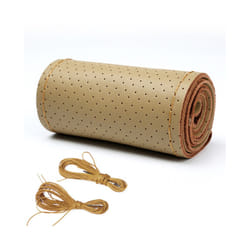 Leather Car Steering Wheel Cover Car Braid On The Steering Wheel 38 cm - Beige-Full Hole Type