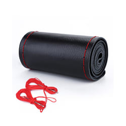 Leather Car Steering Wheel Cover Car Braid On The Steering Wheel 38 cm - Black Red-Sideline