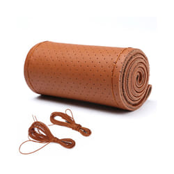 Leather Car Steering Wheel Cover Car Braid On The Steering Wheel 38 cm - Brown-Full Hole Type