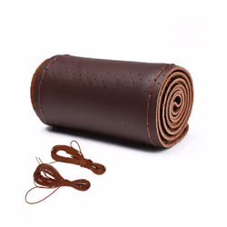 Leather Car Steering Wheel Cover Car Braid On The Steering Wheel 38 cm - Coffee-Full Hole