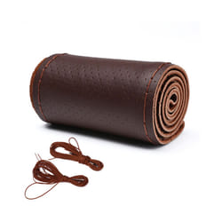 Leather Car Steering Wheel Cover Car Braid On The Steering Wheel 38 cm - Coffee-Full Hole