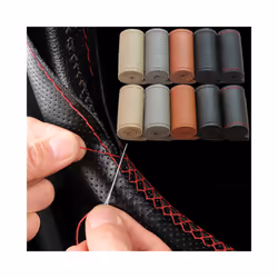 Leather Car Steering Wheel Cover Car Braid On The Steering Wheel 38 cm - Coffee-Full Hole