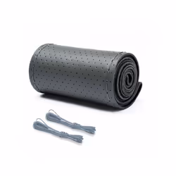 Leather Car Steering Wheel Cover Car Braid On The Steering Wheel 38 cm - Grey-Full Hole Type