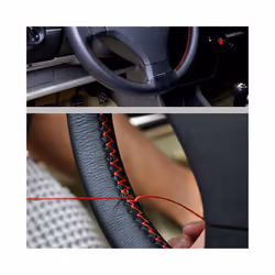 Leather Car Steering Wheel Cover Car Braid On The Steering Wheel 38 cm - Red