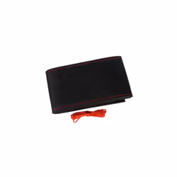 PU Leather Hand Sewing Universal Auto Car Steering Wheel Cover Wrap For - Black Red