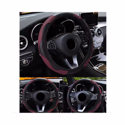 New Universal Car Steering Wheel Cover Anti Slip PU Leather Steering Wheel - 1Claret