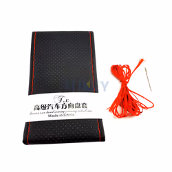 DIY PU Leather Auto Car Steering Wheel Cover Hand Sewing Hand-stitched - Black and Red