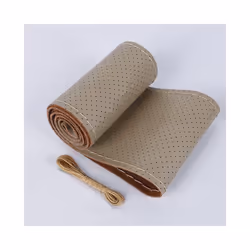 Car Steering Wheel Braid Cover Needles And Thread Artificial Leather Car - beige