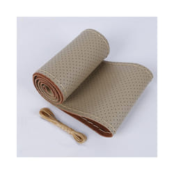 Car Steering Wheel Braid Cover Needles And Thread Artificial Leather Car - beige