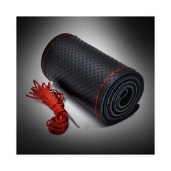 Car Steering Wheel Braid Cover Needles And Thread Artificial Leather Car - red wire