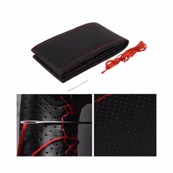 Car Steering Wheel Braid Cover Needles And Thread Artificial Leather Car - BLACK and RED