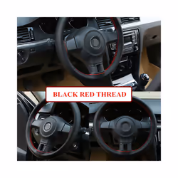 Car Steering Wheel Covers Anti-Slip Soft Leather Braid On The Steering-Wheel - Black Thread
