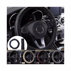 Universal Car Steering Wheel Cover Breathable Anti Slip Leather Steering - black