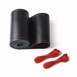 Real Leather Car Steering Wheel Steering Wheel Car Cover Car Accessories - Black Red-Full Hole