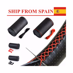 Steering Wheel Cover From Leather Braiding Cover Universal Steering Wheel - Black Red-Sideline