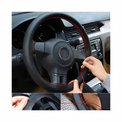 Steering Wheel Cover From Leather Braiding Cover Universal Steering Wheel - Black Red-Sideline
