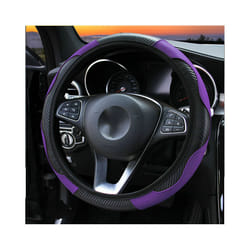 Car Steering Wheel Cover Carbon Fiber Breathable Anti Slip PU Leather - black purple