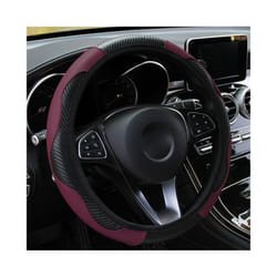 Car Steering Wheel Cover Carbon Fiber Breathable Anti Slip PU Leather - red wine