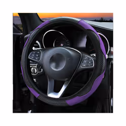 Car Steering Wheel Cover Breathable Anti Slip PU Leather Steering Covers - black purple