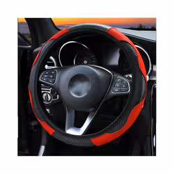 Car Steering Wheel Cover Breathable Anti Slip PU Leather Steering Covers - black red