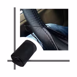 Car Steering Wheel Cover DIY With Needle Thread Artificial Soft Leather - Black