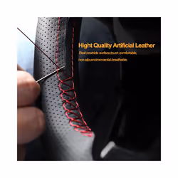 Non-Slip Soft Artificial Leather 38cm Car Steering Wheel Cover With Needles - Red