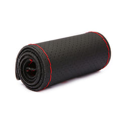 Non-Slip Soft Artificial Leather 38cm Car Steering Wheel Cover With Needles - Red Thread