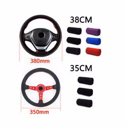 35cm/38CM Premium Fur Steering Wheel Cover Braiding Car Steering Wheel - Blue line-35CM