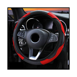 Car Steering Wheel Cover Breathable Anti Slip PU Leather Steering Covers - red