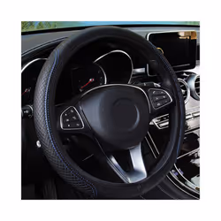 Universal Car Steering Wheel Cover Auto Interior Decorative PU Microfiber - black blue