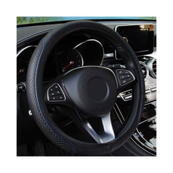 Universal Car Steering Wheel Cover Auto Interior Decorative PU Microfiber - black blue