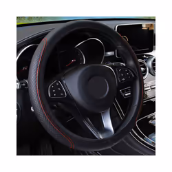 Universal Car Steering Wheel Cover Auto Interior Decorative PU Microfiber - black red
