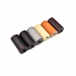 Universal Leather Car Steering Wheel Stitch On Wrap Cover DIY Sewing Breathable - M