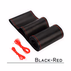 38cm 15inch Car Steering Wheel Braid Cover Artificial leather Needles - A-BLACK-RED