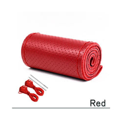 38cm 15inch Car Steering Wheel Braid Cover Artificial leather Needles - B-RED